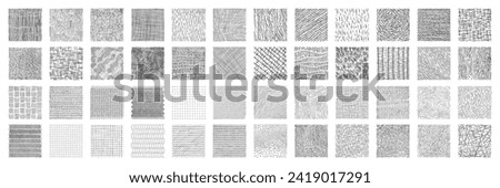 Crosshatch pattern texture set. Hand drawn pencil line. Wood, rain, stripe, hatch organic shape collection. Sketch vector illustration.