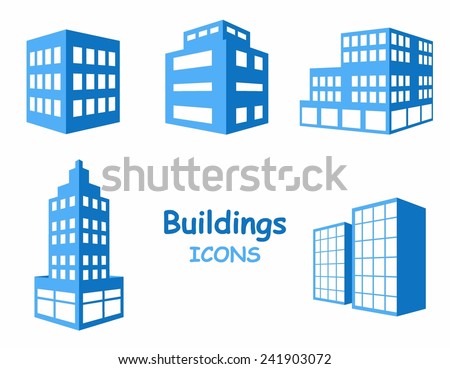 Vector buildings icons. Set of buildings in blue tone