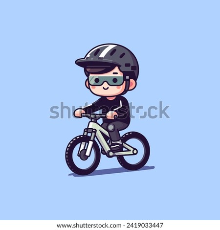 A mountain biker is mountain biking with a mountain bike enduro downhill mtb mascot icon illustration Royalty-Free Stock Photo #2419033447