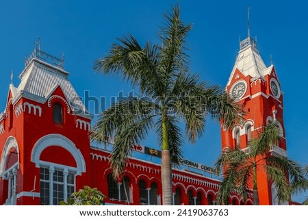 Chennai, India - Circa March 2019. View of Chennai Central railway station in sunny day. Royalty-Free Stock Photo #2419063763