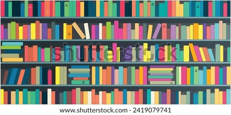 colorful book magazine,  library shelf, wall decoration, web banner   