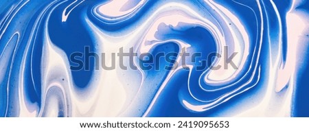 Abstract fluid art background navy blue and white colors. Liquid marble. Acrylic painting on canvas with sapphire gradient and splash. Alcohol ink backdrop with wavy pattern. Royalty-Free Stock Photo #2419095653