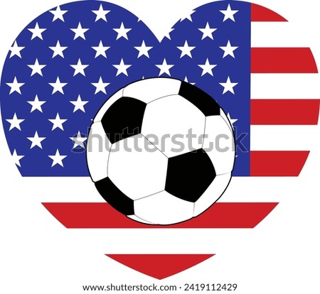 An America American flag in the shape of a heart soccer football design concept illustration