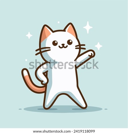 cute white cat cartoon character mascot