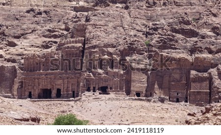 Jordan Petra. Petra - Capital of Nabataean Kingdom. Ancient temples and tombs carved into colored rocks on territory of Nabataean kingdom.  Royalty-Free Stock Photo #2419118119