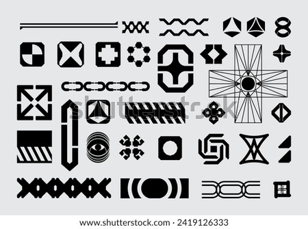 Futuristic abstract asset collection acid shape vector icon y2k Bundle HUD interface game technology separated editable Royalty-Free Stock Photo #2419126333