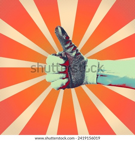 Retro pop art poster, A man's hand in construction gloves WITH a RAISED thumb