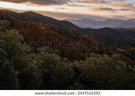 Autumn sunrise in the top of mountain in La Garrotxa, Spain.