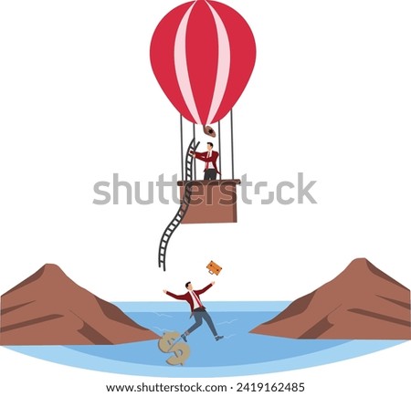 Castaway, Hot Air Balloon, Misfortune, Vector, A Helping Hand, Businessman,
