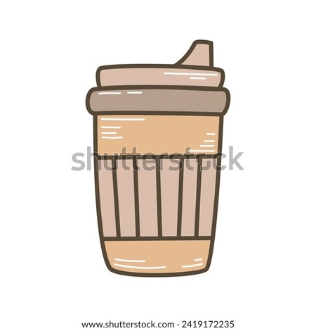Paper eco takeaway coffee cup doodle sketch style. Paper glass with hot drink clip art. Simple hand drawn glass, street food. Fast takeaway food, isolated vector