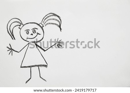 Concept for positive attitude with hand drawn girl with smile on white background. Emotion, smiley face, place for text and copy space