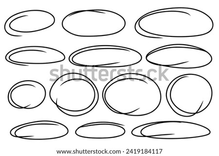 Oval frames set. Highlight Hand drawn scribble circle sketch set. Doodle ovals and ellipses line template. Vector illustration oval isolated on white background.