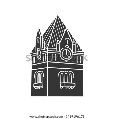 Detroit, MI, USA Icon Silhouette Illustration. Wayne State Old Main Vector Graphic Pictogram Symbol Clip Art. Doodle Sketch Black Sign.