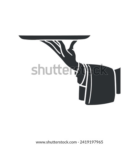 Waiter Tray Icon Silhouette Illustration. Restaurant Vector Graphic Pictogram Symbol Clip Art. Doodle Sketch Black Sign.