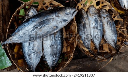 Fresh fish are sold at the market. various fresh fish sold in traditional Indonesian markets.