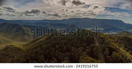 The hills and mountains around Bright in the Alpine region of Victoria, Australia.  Royalty-Free Stock Photo #2419216755