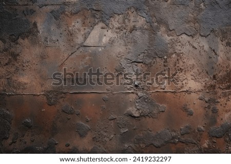 Processed collage of old rusty metal sheet texture in daylight. Background for banner, backdrop or texture for 3D mapping