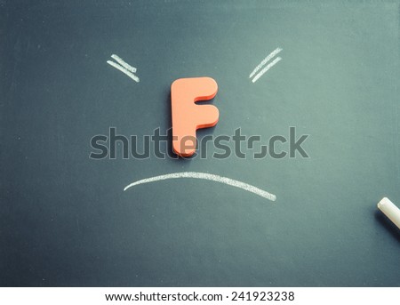 Wooden F character on black board