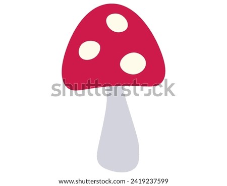 Vibrant red toadstool mushroom with characteristic white spots, set against a clear background, conveying a simple yet enchanting forest element Royalty-Free Stock Photo #2419237599