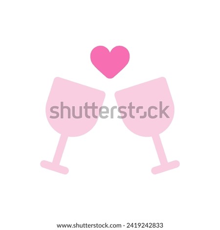 Two glasses of wine with Heart. Two glasses Clink. Romantic toast concept with heart shape. Concept of Love, Holiday, Valentine's Day. Vector illustration in flat style