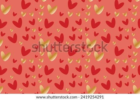 Cute red gold heart seamless pattern lovely romantic Coral background great Valentine's Day Mother's textiles fabric wallpaper decorative wrapping paper wallpapers polygraphy banners Vector design