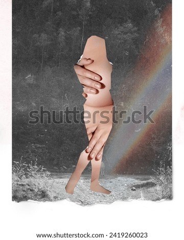Female health care. Silhouette of woman with body parts against nature background. Conceptual design. Concept of mindfulness, nature, visual metaphor, wellness. Women's empowerment and self-love Royalty-Free Stock Photo #2419260023