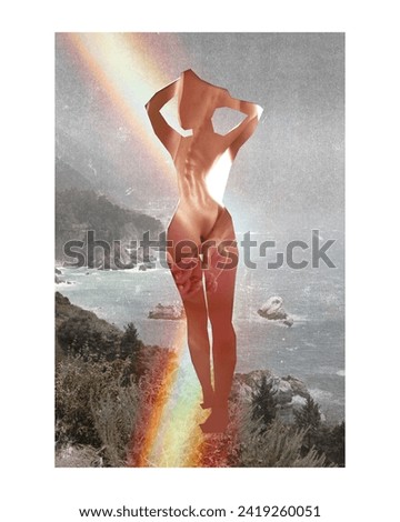 Silhouette of woman in underwear standing near vast canyon. Conceptual design. Concept of mindfulness, mental health, travelling, unity with nature Royalty-Free Stock Photo #2419260051