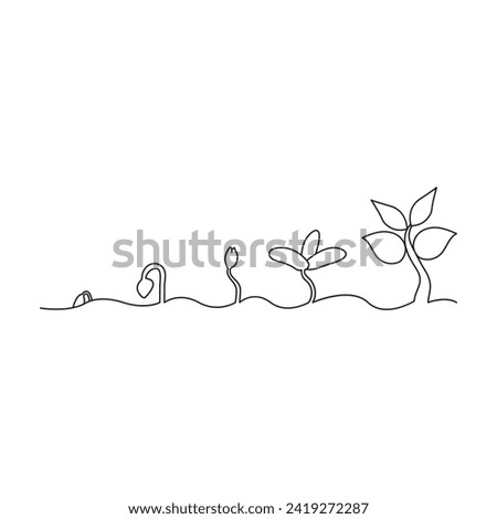 Continuous single line art of tree plant growth process illustration outline vector art.