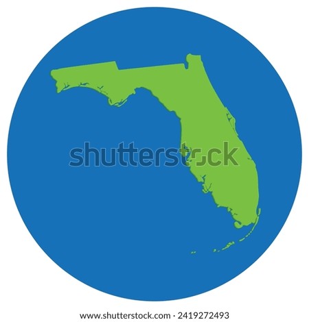 Florida state map in globe shape green with blue circle color. Map of the U.S. state of Florida