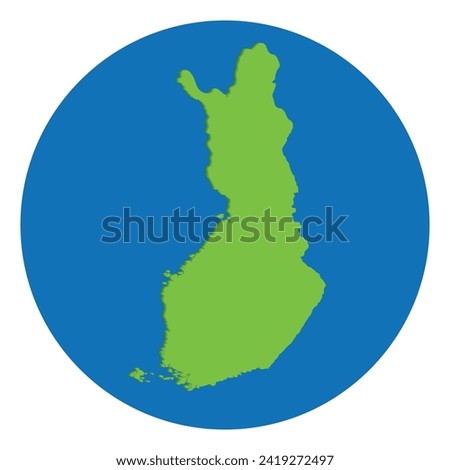 Finland map. Map of Finland in green color in globe design with blue circle color.