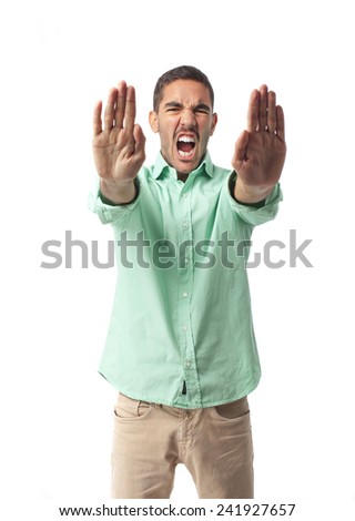 Angry man stop gesture