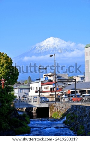 Fuji mountain and blue sky background in sunny day spring, fujinomiya city, Shizuoka, Japan. Royalty-Free Stock Photo #2419280319