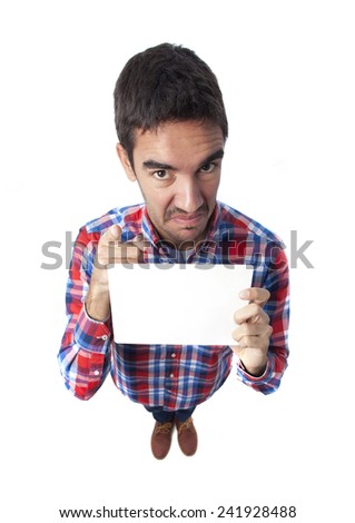 Defiant man with a name card