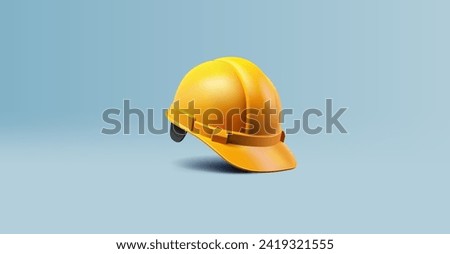 3D realistic protective yellow helmet for workers. For industry, construction, service, engineering, and architecture concepts. Safety of life. Vector Royalty-Free Stock Photo #2419321555
