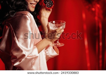 Model hot amorous female asian glamor Japanese at love heart balloon Royalty-Free Stock Photo #2419330883
