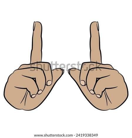Two human hands with pointing up index fingers. Showing size or distance gesture. Cartoon style. Isolated vector illustration.