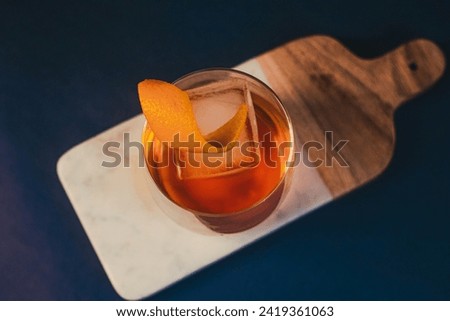 Top Down Shot of Whisky Cocktail Orange Zest