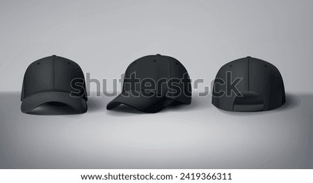 
Black baseball caps mock up in gray background, front and back or different sides. For branding and advertising. Royalty-Free Stock Photo #2419366311