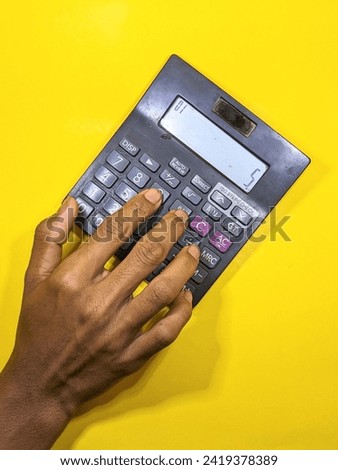 Calculator With Hand Calculation Calculate Closeup Photo Background