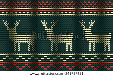 Knitted jacquard pattern with deer, vector seamless texture