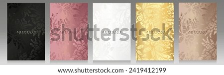 Floral luxury cover collection. Printed art design, botanical pattern, bouquet, flower and petals. Vector background for elegant brochure, invitation, wedding card, beauty, packaging. Royalty-Free Stock Photo #2419412199