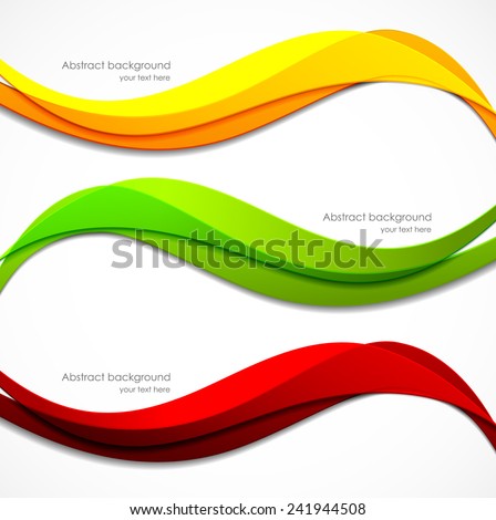 Set of orange red green banners in wavy style