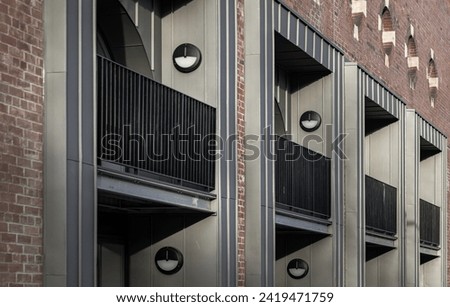 Exterior architecture and modern designs view of new apartments, once the edinburgh tramway depot on Leith Walk as the Shrubhill Tramway Workshops and Power Station. The historic site, Space for text,