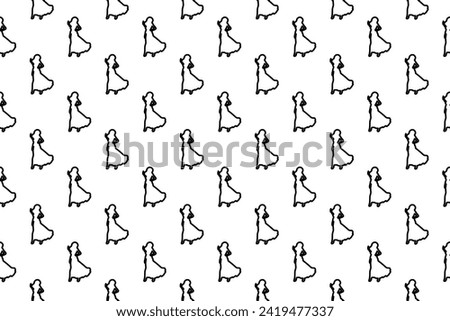 Seamless pattern completely filled with outlines of lady symbols. Elements are evenly spaced. Vector illustration on white background