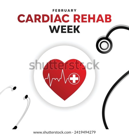 Cardiac rehab week. Heart, stetoskop and more. Banner, poster, social media, card and more. White Background. Royalty-Free Stock Photo #2419494279