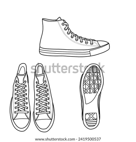 Pair of sneakers. Modern sports shoes with comfortable soles. Footwear designs. Flat vector illustration isolated on a white background