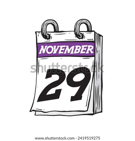 Simple hand drawn daily calendar for November line art vector illustration date 29, November 29th