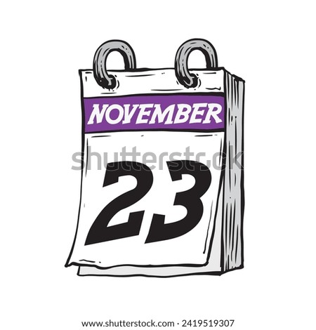 Simple hand drawn daily calendar for November line art vector illustration date 23, November 23rd