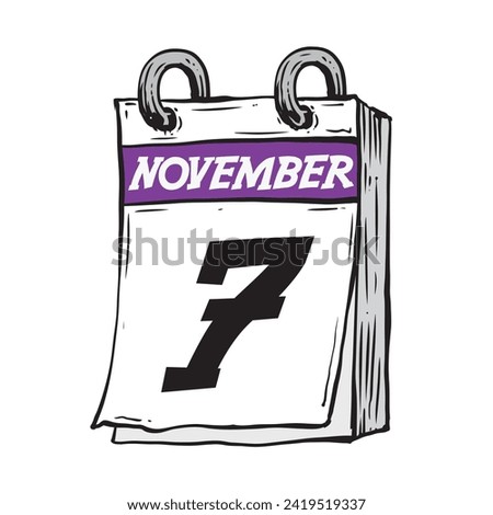 Simple hand drawn daily calendar for November line art vector illustration date 7, November 7th