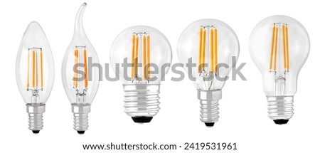 set of LED filament bulbs isolated classic types Royalty-Free Stock Photo #2419531961